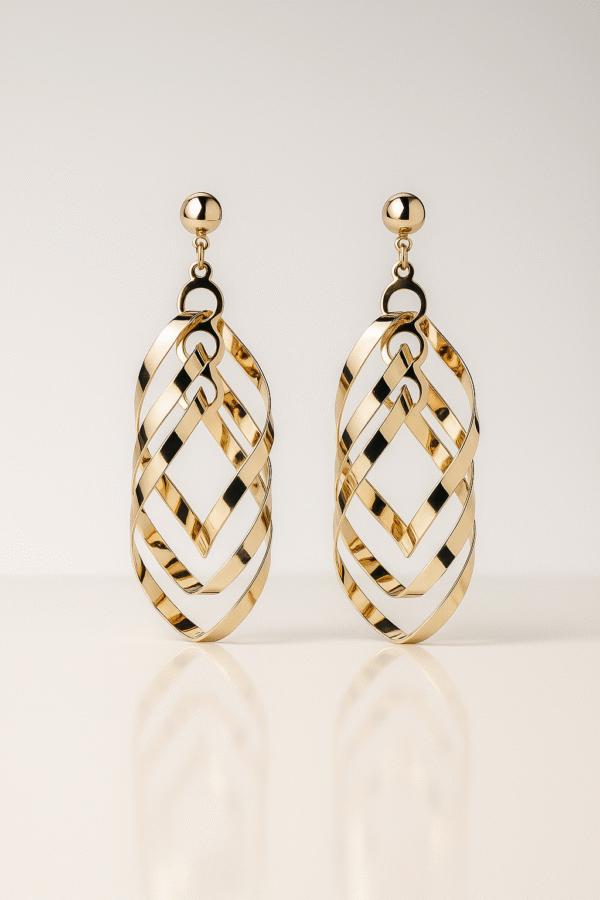 Long Gold-Tone Ribbon Drop Earrings