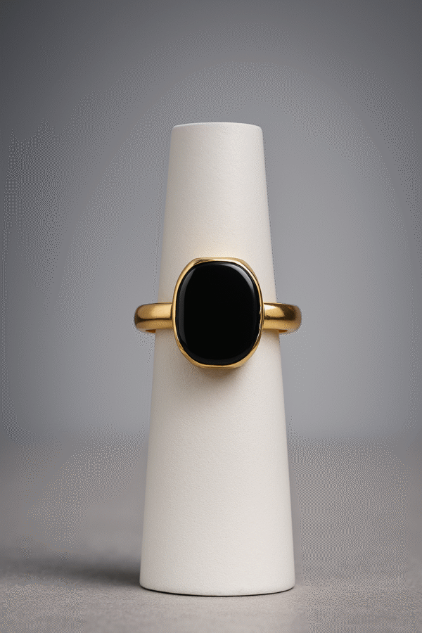Elegant Black Stone Gold-Plated Statement Ring for Women