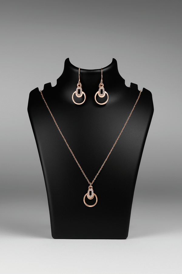 Rose Gold Pave Geometric Circle Necklace & Earrings Set