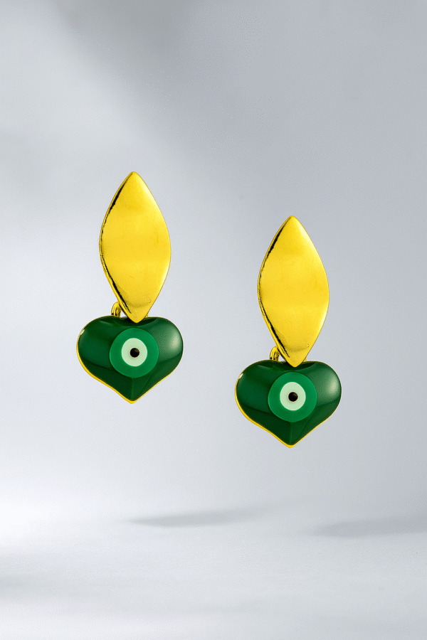 Gold-Tone & Deep Green Round Evil Eye Drop Earrings