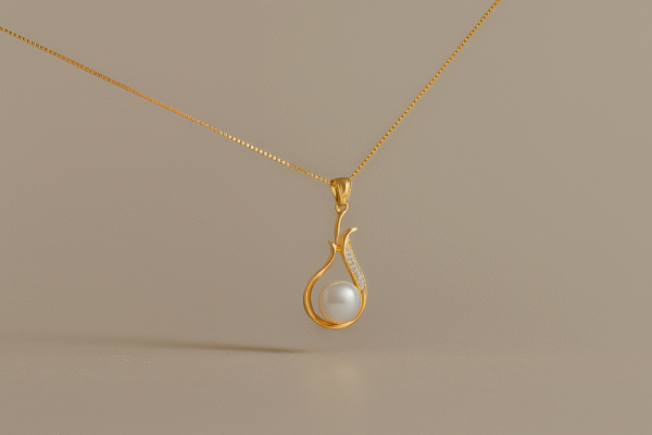 Elegant Gold Teardrop Frame Pearl Necklace