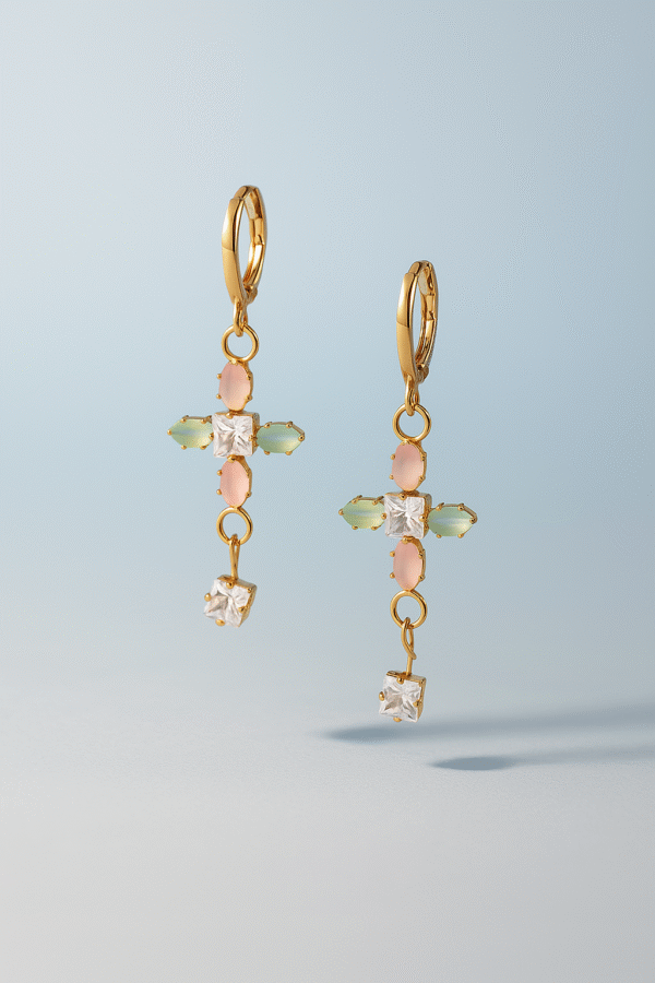 Pastel Crystal Cross Drop Earrings