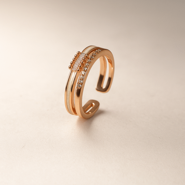 Elegant Rose Gold Adjustable Open Ring with CZ Stones
