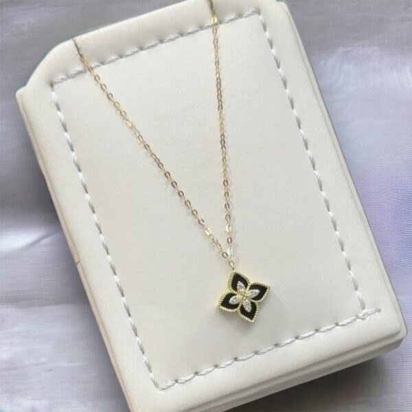 Delicate Black Enamel Clover Pendant Necklace