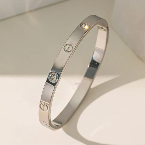 Silver-Toned Crystal Studded Screw Bangle