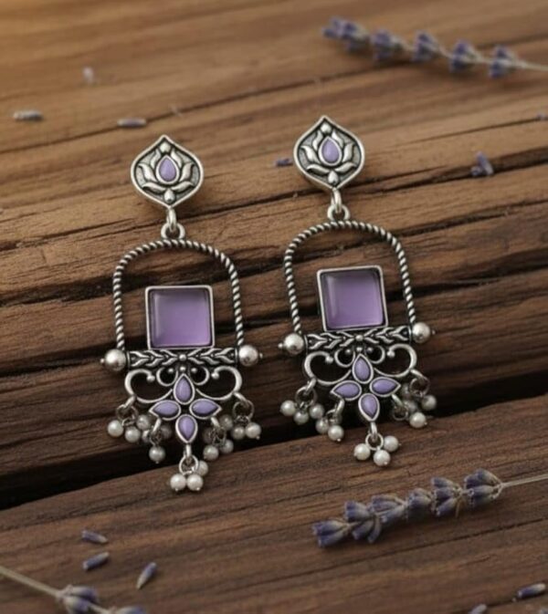 Oxidised Silver Lavender Stone Drop Earrings 💜