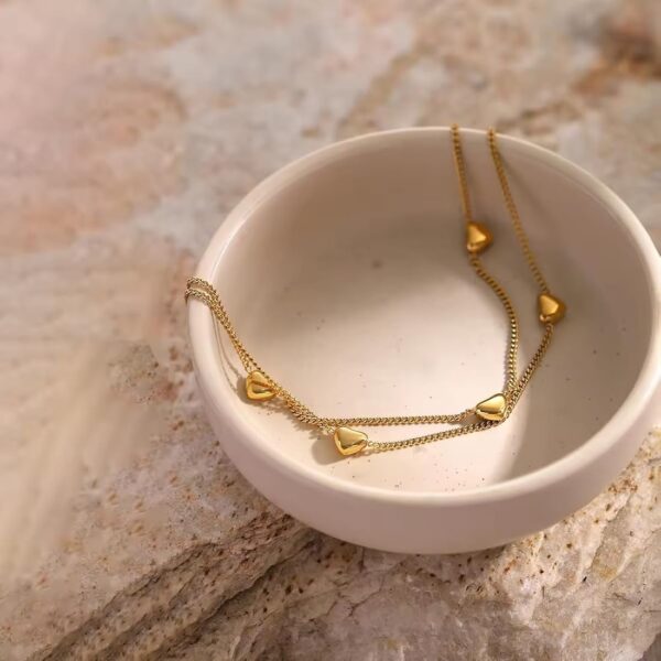 Golden Double-Layered Multi-Heart Bracelet