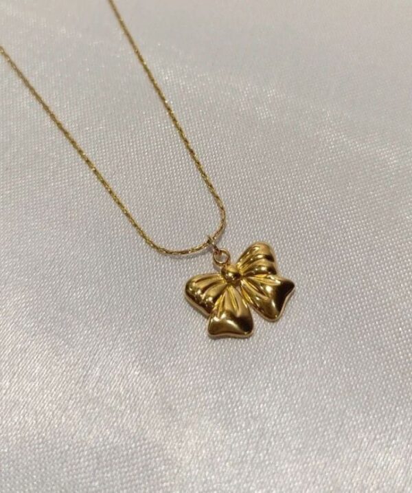 Golden High-Polish Ribbon Bow Necklace