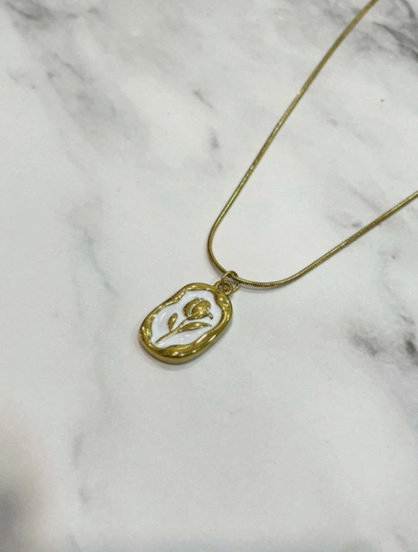Vintage Rose Enamel Pendant Necklace