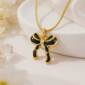 Gold-Tone Black Bow Pendant Necklace