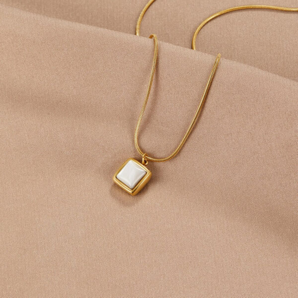 Golden Square White Enamel Pendant Necklace